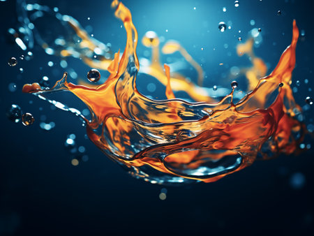 Splash of orange water on a dark background. 3d renderingの写真素材