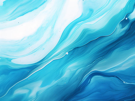 Abstract background of blue and white acrylic paints in watercolor style.