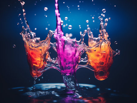 Falling drops of water. Splash effect after collision a falling drops with water Surfaceの写真素材