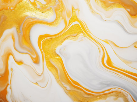 Yellow and white marble pattern. Marbling texture. Abstract background.の写真素材