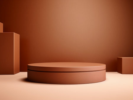 3d render of abstract minimal geometric forms. Glossy brown podium for your design.の写真素材