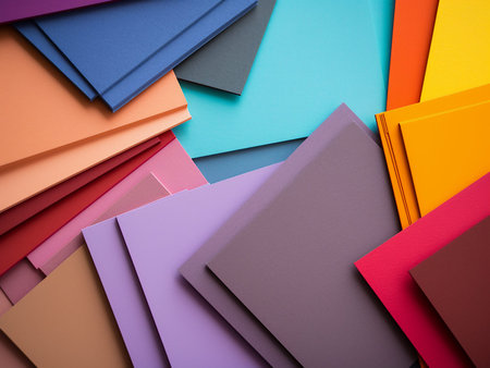Colorful background from paper sheets of different colors, close-up