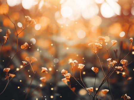 Autumn background with dry grass and bokeh lights. Vintage tonedの写真素材