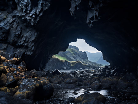 Stunning view into a cave in the north of Scotland, UKの写真素材