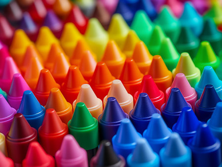 Multicolored crayons on a white background close-upの写真素材