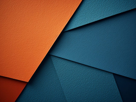 Abstract background with blue and orange paper layers. 3d render illustration