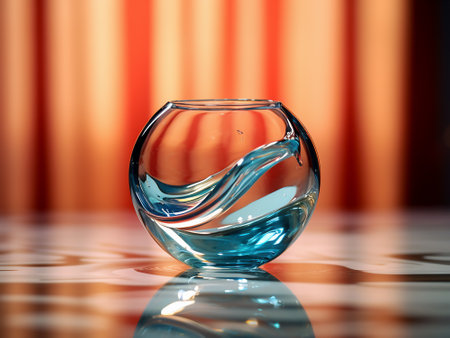 Water in a glass vase on a colorful background with reflection.の写真素材
