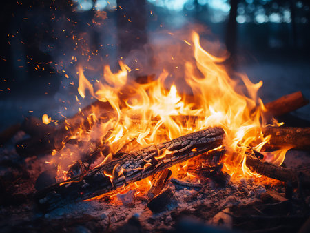Burning campfire in the woods. Bonfire in the forest.