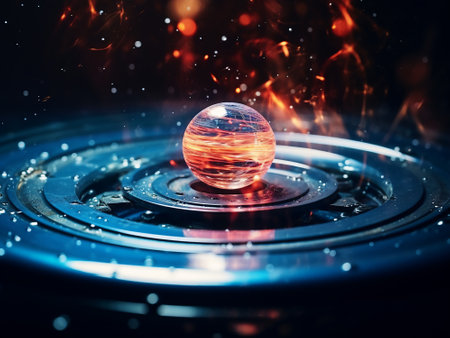 3d rendering of a crystal ball on a black background with sparksの写真素材