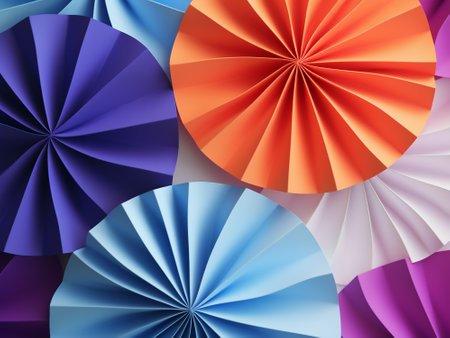 Abstract background with multicolored origami paper fans. Vector illustration.の写真素材