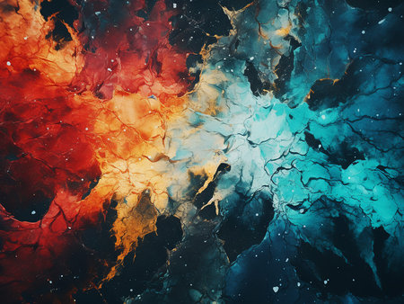 Abstract watercolor background with blue, orange, red and yellow stains