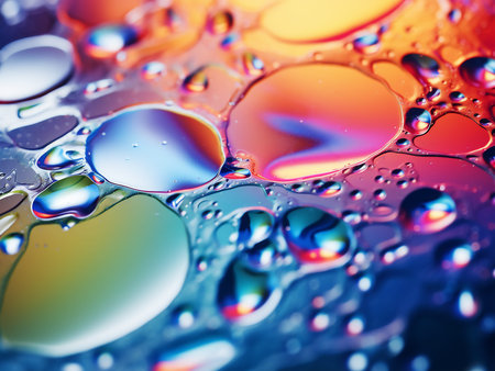 Colorful abstract background with water drops. Oil drops on water.