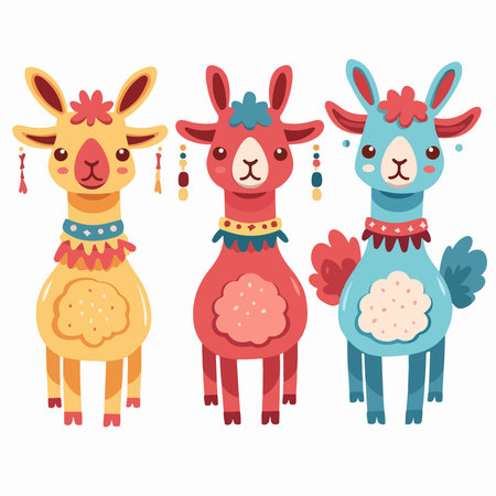 Cute alpaca set. Vector illustration in cartoon style.のイラスト素材