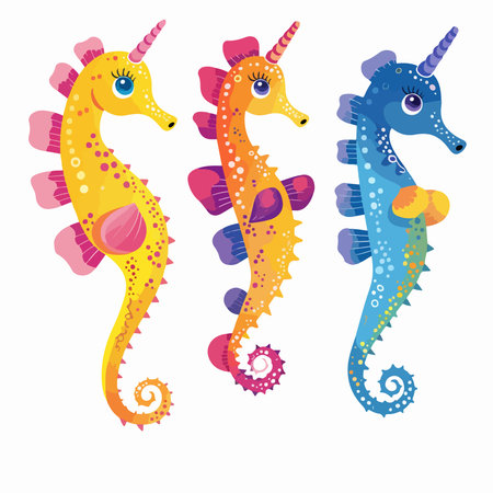 Set of cute seahorses isolated on white background. Vector illustration.のイラスト素材