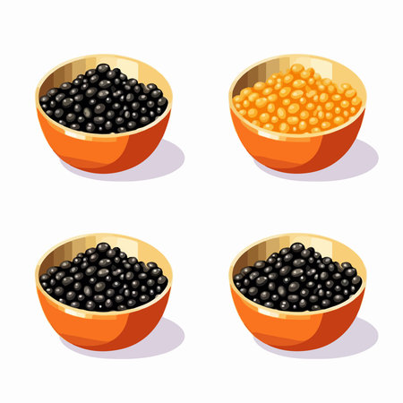 Black caviar in wooden bowl vector illustration isolated on white background.のイラスト素材