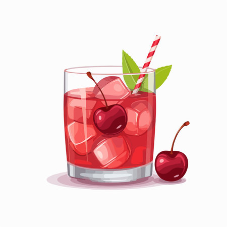 Cocktail with cherry and ice. Vector illustration in cartoon styleのイラスト素材