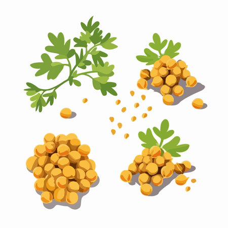 Vector set of soybeans and parsley isolated on white background.のイラスト素材