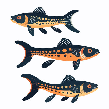 Set of stylized fishes on a white background. Vector illustration.のイラスト素材