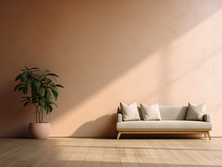 modern living room with white sofa and plant, 3d render illustrationの写真素材