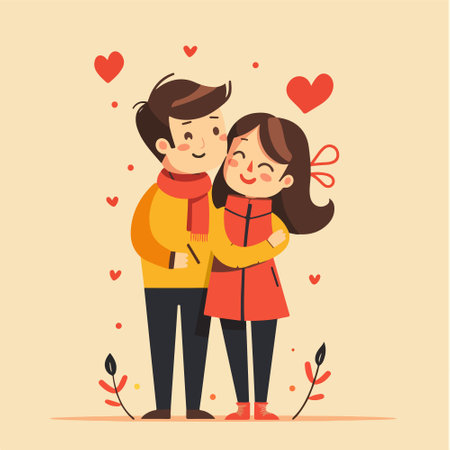 Cute couple in love. Vector illustration in flat cartoon style.のイラスト素材