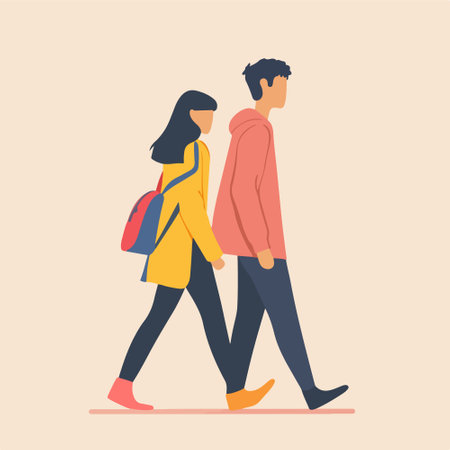 Couple walking in the city. Vector illustration in flat style.のイラスト素材