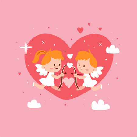 Cute cupid couple in love. Valentine's day vector illustration.のイラスト素材