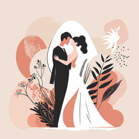 Wedding couple. Groom and bride. Vector illustration.のイラスト素材