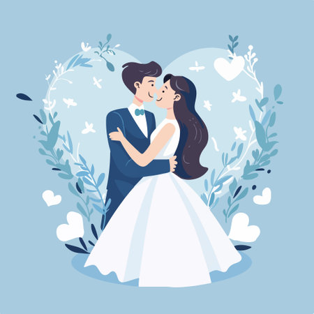 Wedding couple in love. Vector illustration in flat style.のイラスト素材