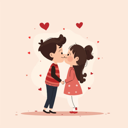 Cute little girl kissing her girlfriend. Vector illustration in cartoon styleのイラスト素材
