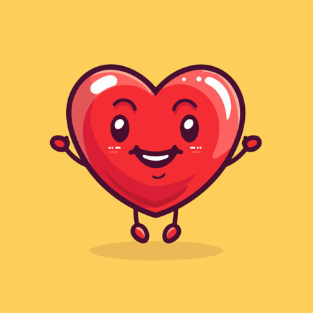 Cute happy smiling red heart character. Vector flat cartoon character illustration icon designのイラスト素材