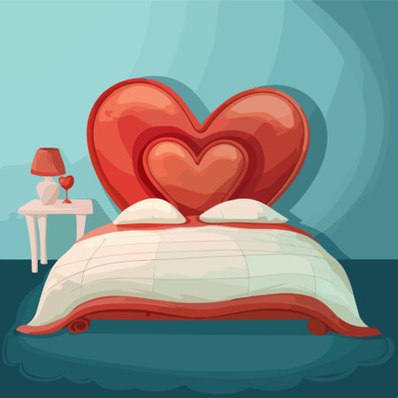 Vector illustration of a bed with a pillow in the shape of a heartのイラスト素材