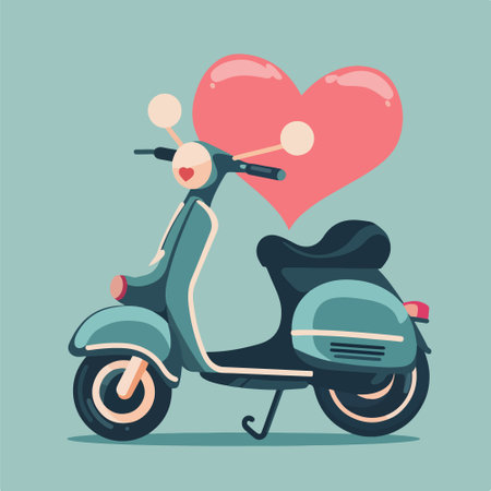 Vintage scooter with heart. Vector illustration in flat style.のイラスト素材