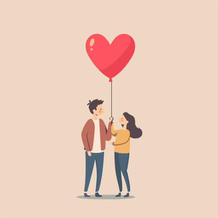 Couple in love with heart shaped balloon. Valentines day vector illustrationのイラスト素材