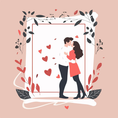 Couple in love. Vector illustration in flat style. Valentines day greeting card.のイラスト素材