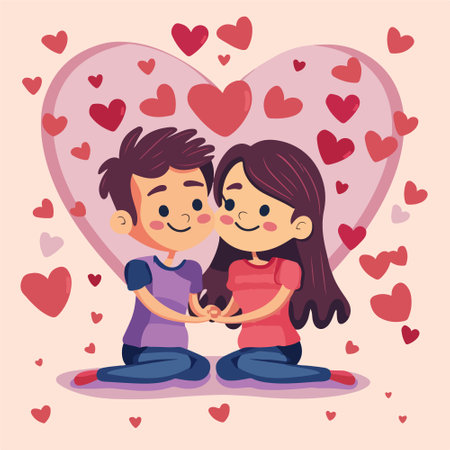 Cute couple in love with hearts. Vector illustration in cartoon styleのイラスト素材