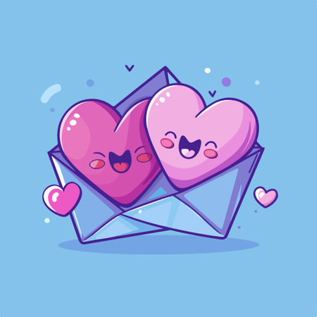 Cute Valentines Day card with envelope and hearts. Vector illustration.のイラスト素材