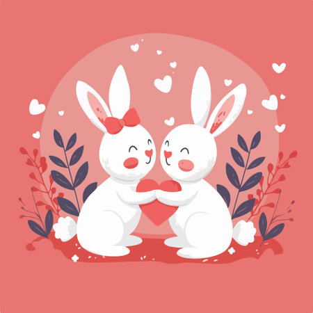 Cute bunnies in love. Vector illustration in flat styleのイラスト素材