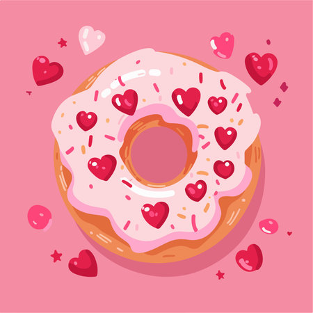 Donut with pink glaze and sprinkles. Vector illustration.のイラスト素材