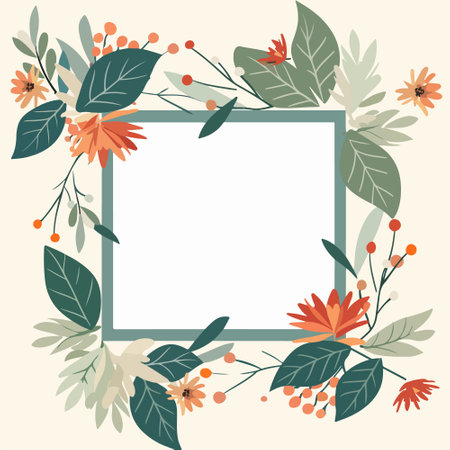 Flower frame with leaves and flowers. Vector illustration in flat style.のイラスト素材