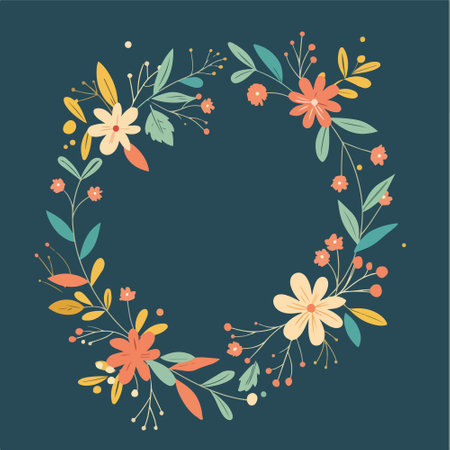 Cute floral wreath with flowers and leaves. Vector illustration.のイラスト素材