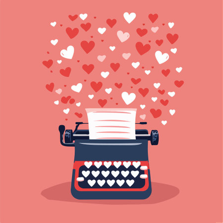 Retro typewriter with hearts. Vector illustration in flat style.のイラスト素材