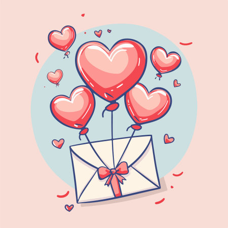 Valentine's day greeting card with envelope and hearts. Vector illustration.のイラスト素材