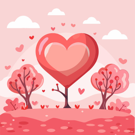 Valentines day background with heart and tree. Vector illustration.のイラスト素材