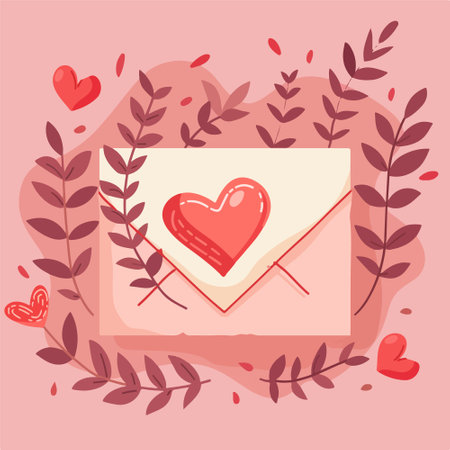 Valentine's day card with love letter and heart. Vector illustrationのイラスト素材