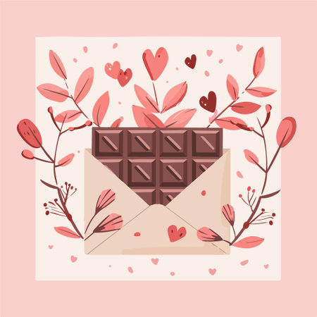 Valentine's Day greeting card with chocolate. Vector illustration.のイラスト素材