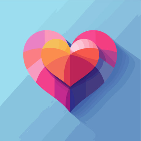 Colorful heart with shadow on a blue background. Vector illustration.のイラスト素材