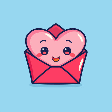 Cute cartoon valentine heart in envelope. Vector illustration.のイラスト素材