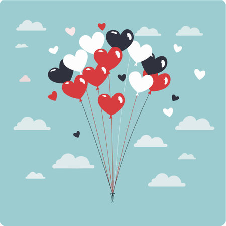 Heart shaped balloons in the sky. Valentines day card. Vector illustrationのイラスト素材
