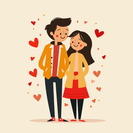 Cute couple in love. Vector illustration in flat cartoon style.のイラスト素材
