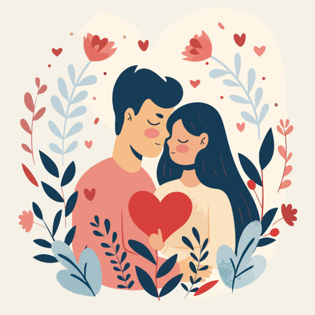 Couple in love hugging and kissing. Vector illustration in flat styleのイラスト素材